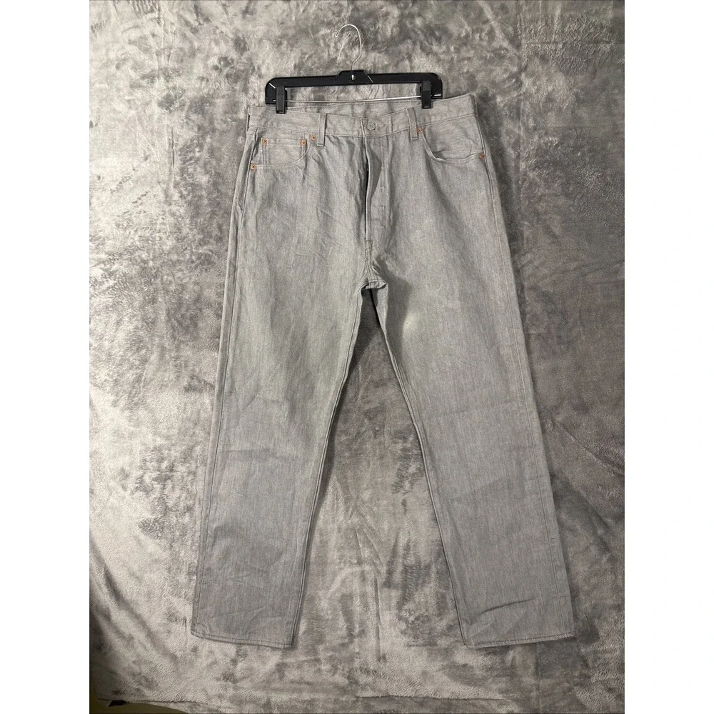 Levis 501 Original Fit Grey Denim Jeans Mens 38x34 Straight Leg Button Fly